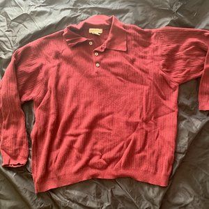 Burgundy quarter button sweater.